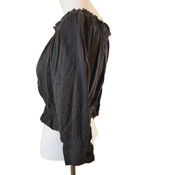 Zara Fillsens XS womens blouse top stretch elastic faux button crop round neck - Picture 4 of 7